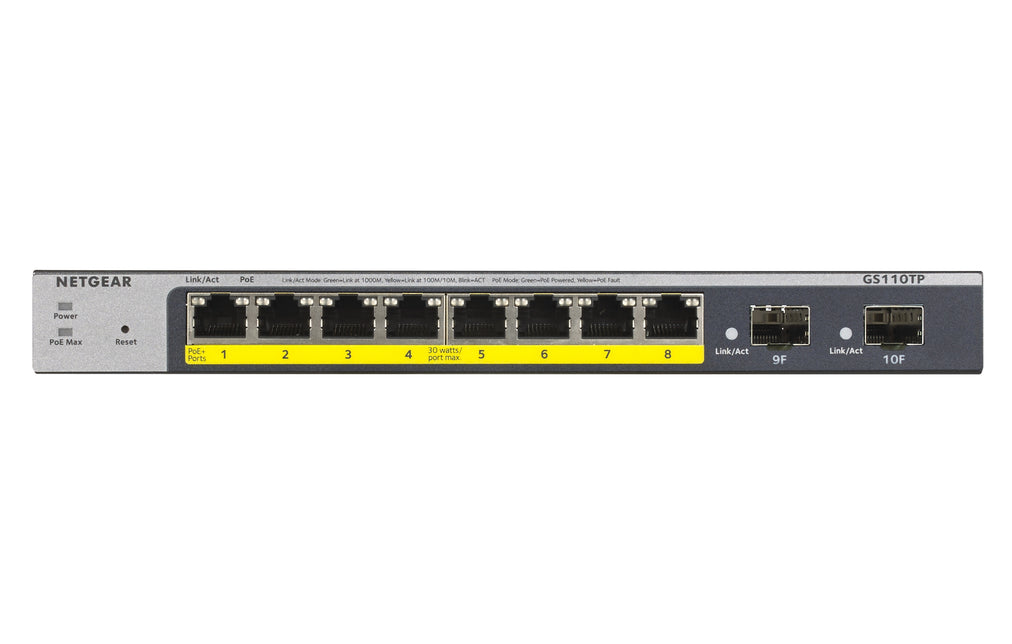 NETGEAR GS110TP Managed L2/L3/L4 Gigabit Ethernet (10/100/1000) Power over Ethernet (PoE) Grey (GS110TP-300EUS)