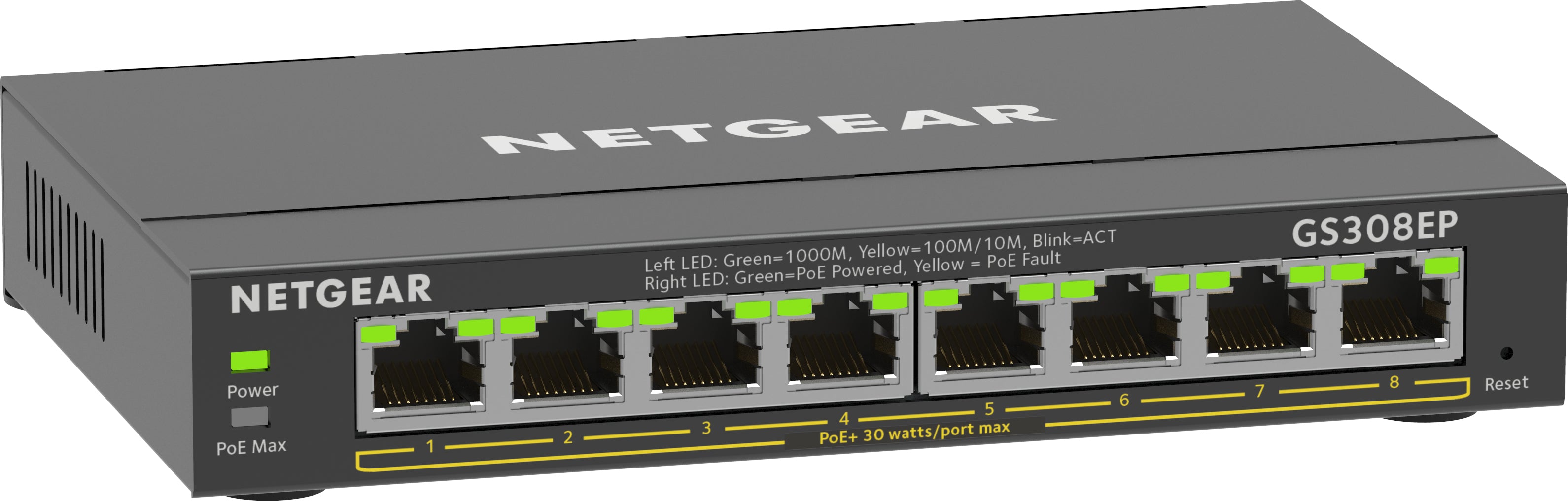 NETGEAR GS308EP Managed L2/L3 Gigabit Ethernet (10/100/1000) Power over Ethernet (PoE) Black (GS308EP-100PES)