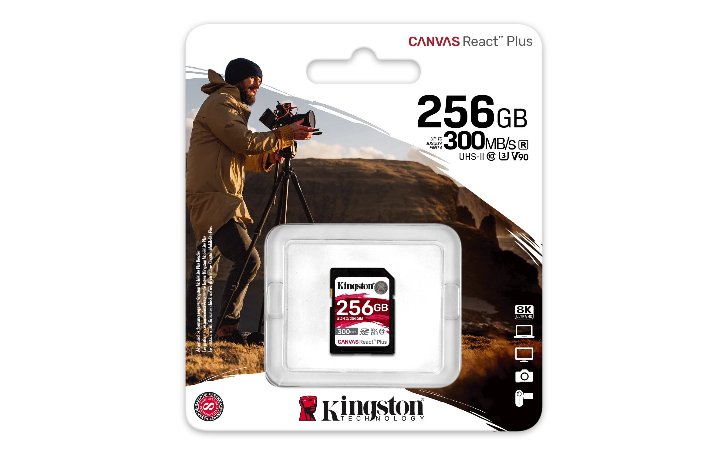 Kingston Technology 256GB Canvas React Plus SDXC UHS-II 300R/260W U3 V90 for Full HD/4K/8K (SDR2/256GB)
