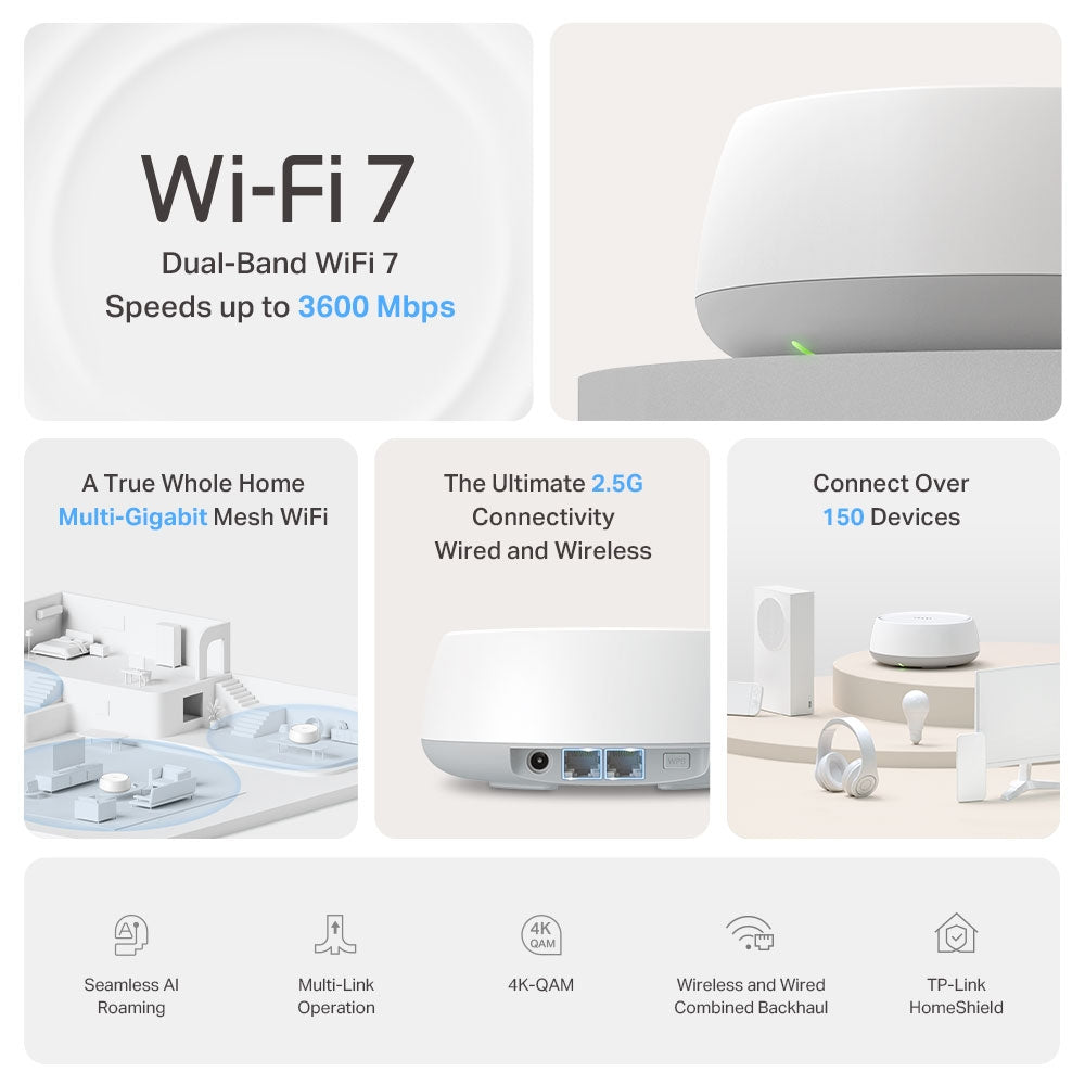TP-Link BE3600 Whole Home Mesh WiFi 7 System (DECO BE25(3-PACK))