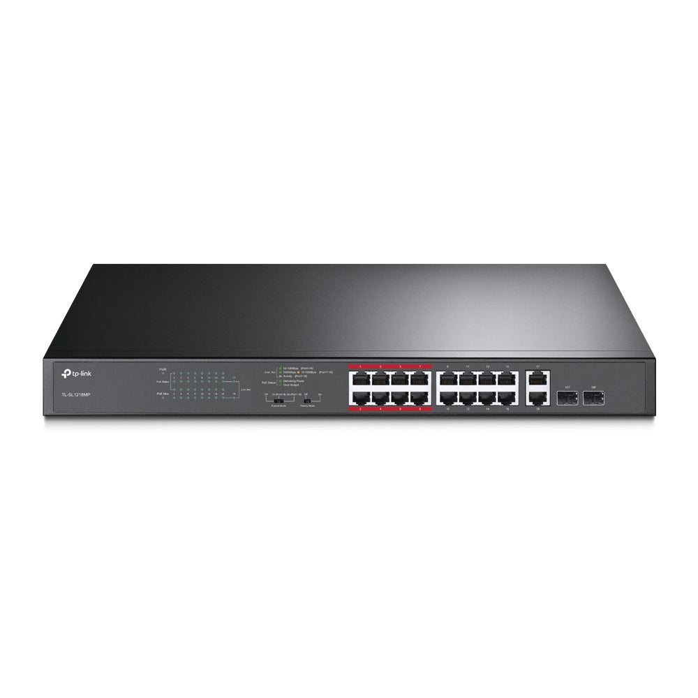 TP-Link 16-Port 10/100Mbps + 2-Port Gigabit Unmanaged PoE Switch (TL-SL1218MP)