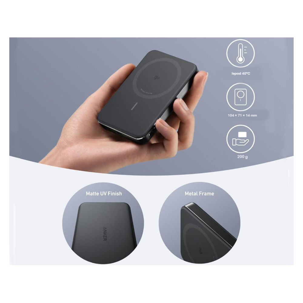 ANKER MagGo 10000mAh, 15W, magnetno bezični power bank, crni