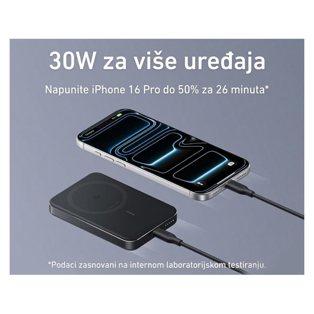 ANKER MagGo 10000mAh, 15W, magnetno bezični power bank, crni