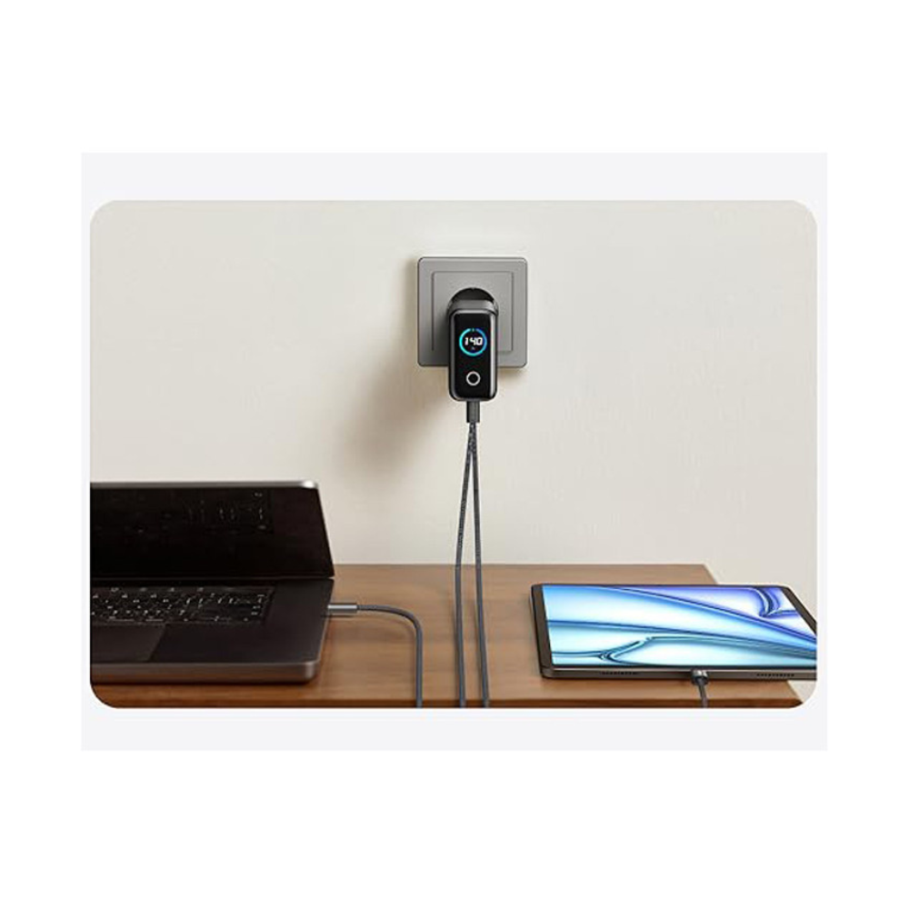 ANKER 140W zidni punjač 4-porta (3x USB-C, 1x USB-A) sa USB-C M/M pletenim kablom, tamno sivi