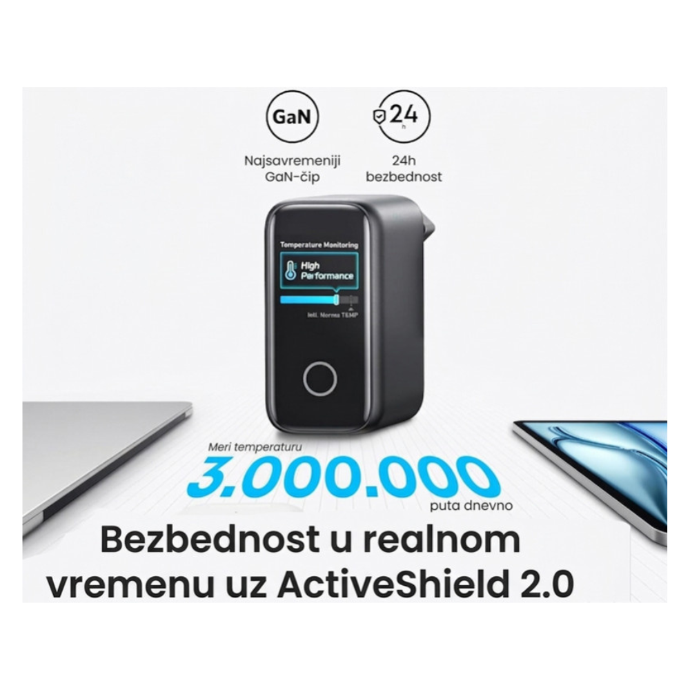 ANKER 140W zidni punjač 4-porta (3x USB-C, 1x USB-A) sa USB-C M/M pletenim kablom, tamno sivi
