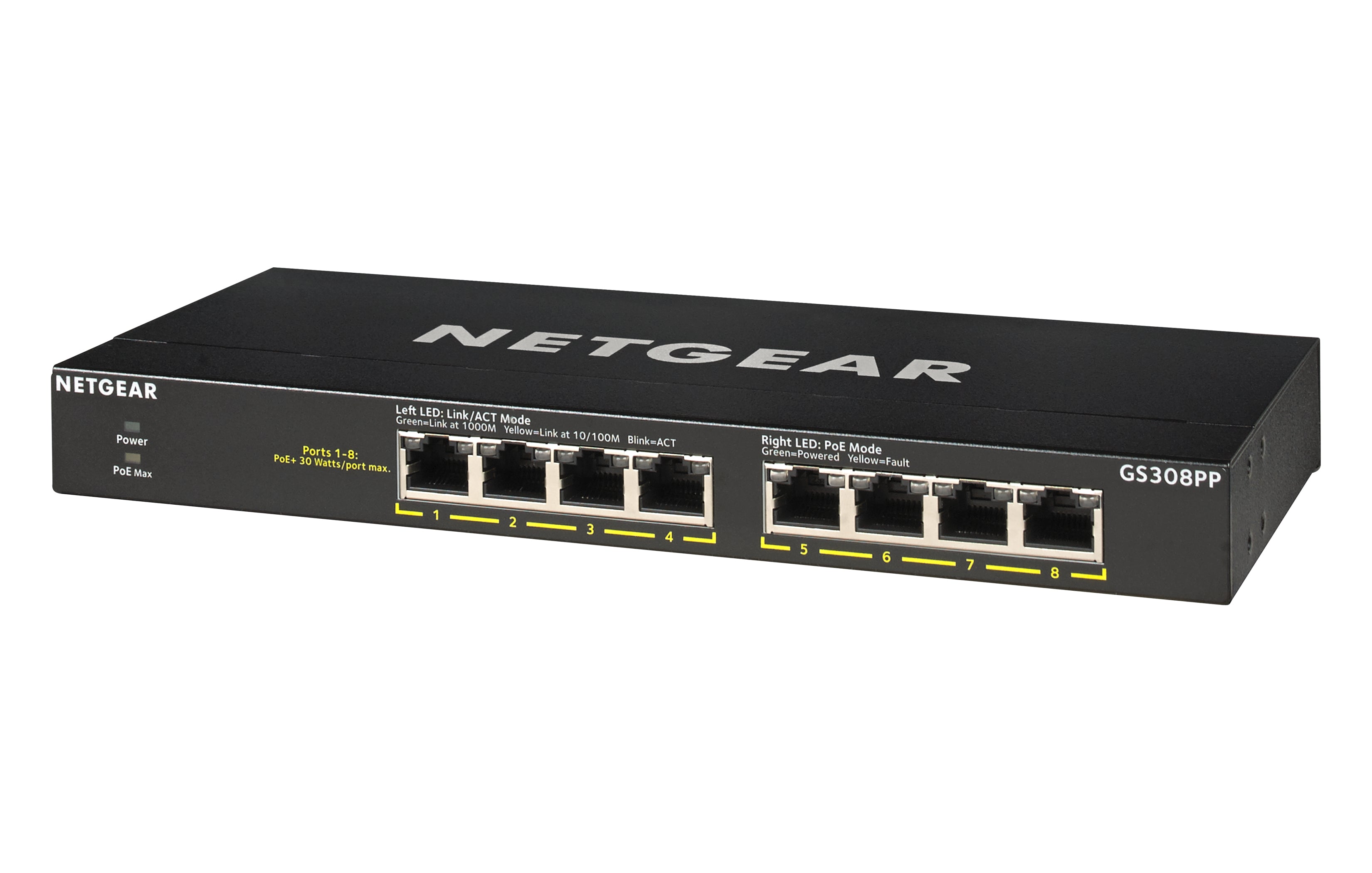 NETGEAR GS308PP Unmanaged Gigabit Ethernet (10/100/1000) Power over Ethernet (PoE) Black (GS308PP-100EUS)