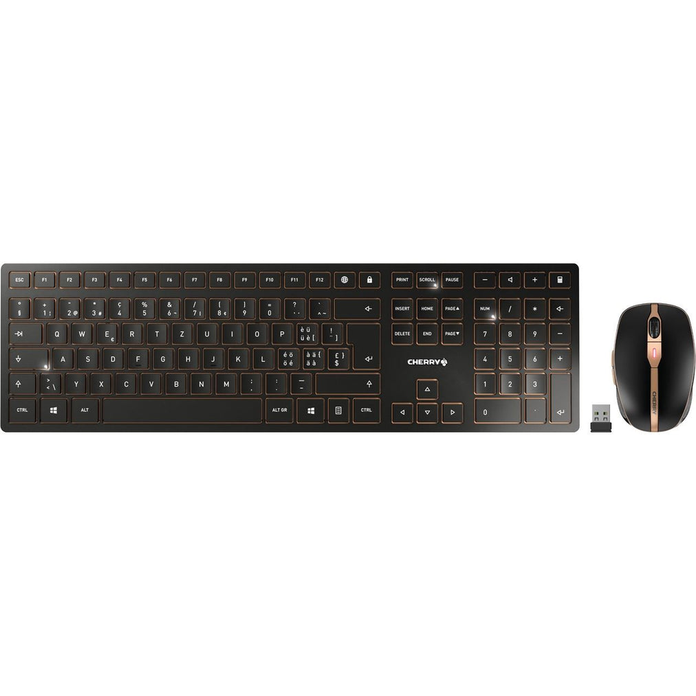 CHERRY Desktop DW 9100 SLIM [UK] WL AES black/copper BT Lithium Batter Pack - wochenlange Nutzung ohne Aufladung