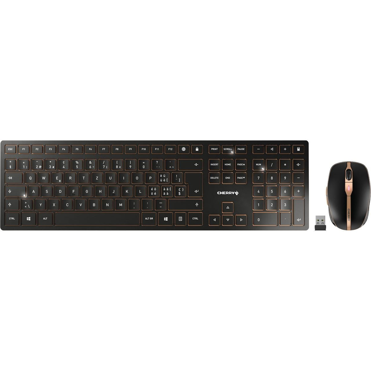 CHERRY Desktop DW 9100 SLIM [UK] WL AES black/copper BT Lithium Batter Pack - wochenlange Nutzung ohne Aufladung
