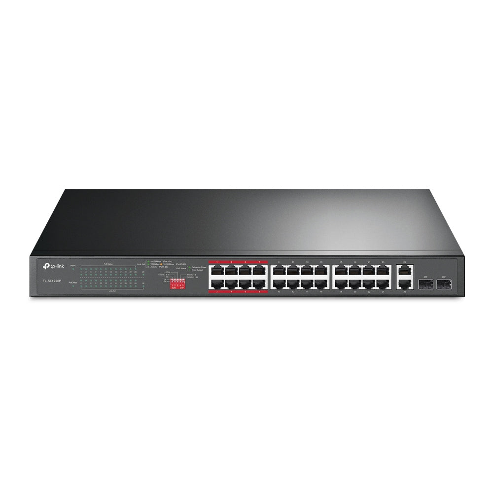 TP-Link 24-Port 10/100Mbps + 2-Port Gigabit Unmanaged PoE+ Switch (TL-SL1226P)