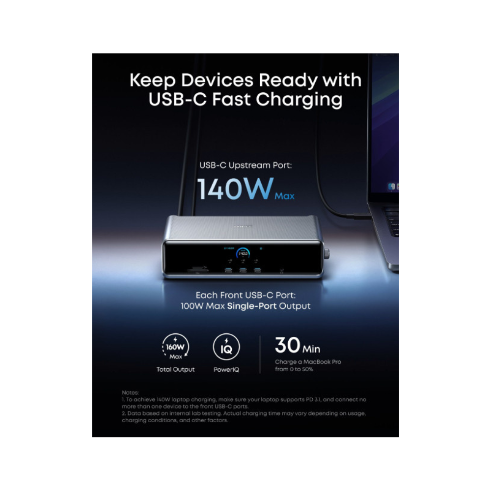 ANKER Prime Docking Stanica 140W, 14u1, Display Link, siva
