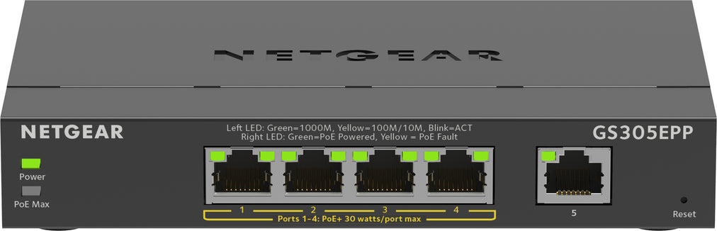 NETGEAR GS305EPP Managed L2/L3 Gigabit Ethernet (10/100/1000) Power over Ethernet (PoE) Black (GS305EPP-100PES)