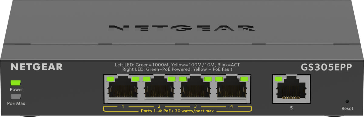 NETGEAR GS305EPP Managed L2/L3 Gigabit Ethernet (10/100/1000) Power over Ethernet (PoE) Black (GS305EPP-100PES)