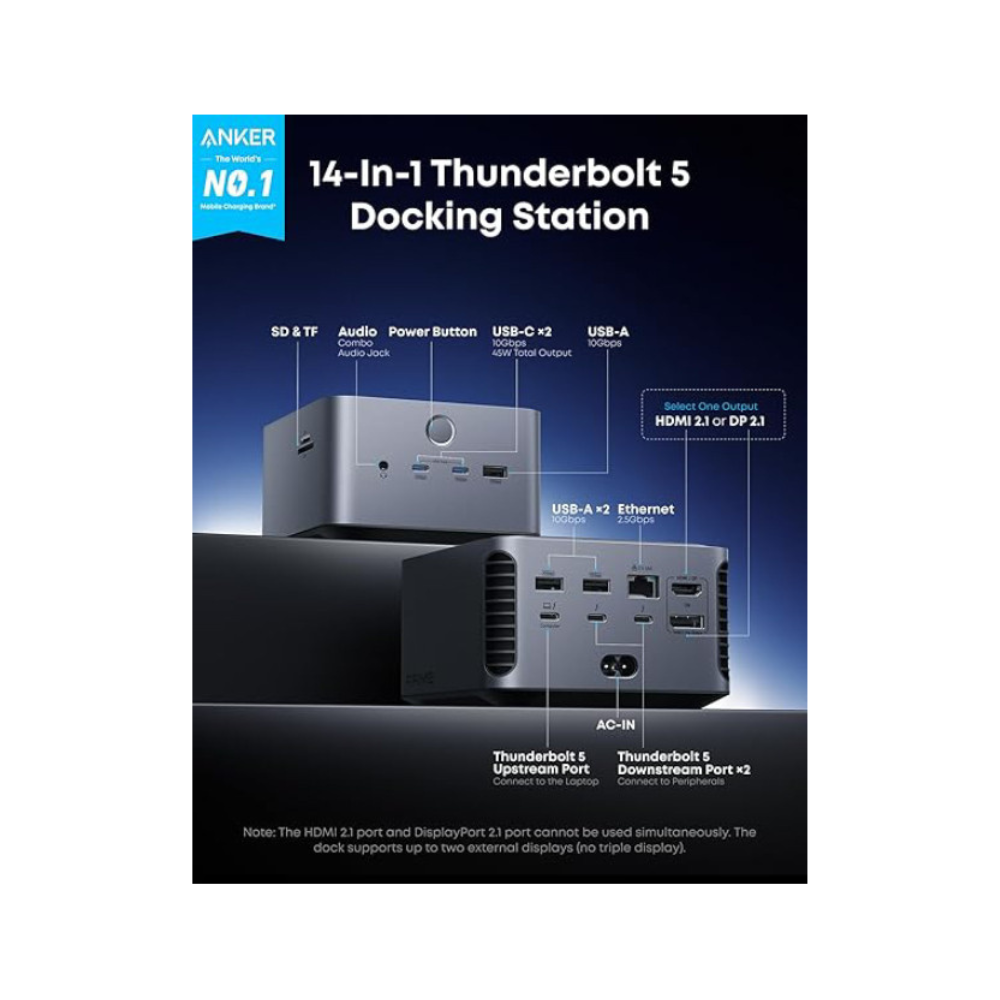 ANKER Prime Thunderbolt 5 Docking Stanica 140W, 14u1, siva