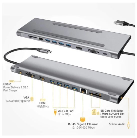 TNB DOCKUSBC11 ALUMINIJUMSKI HUB USB-C SA 11 Konektora