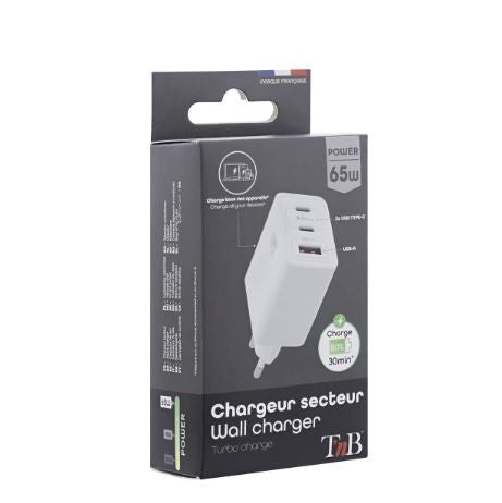 TNB CHGAN65W Zidni punjač 65W, USB-C X 2 + USB-A QC 3.0