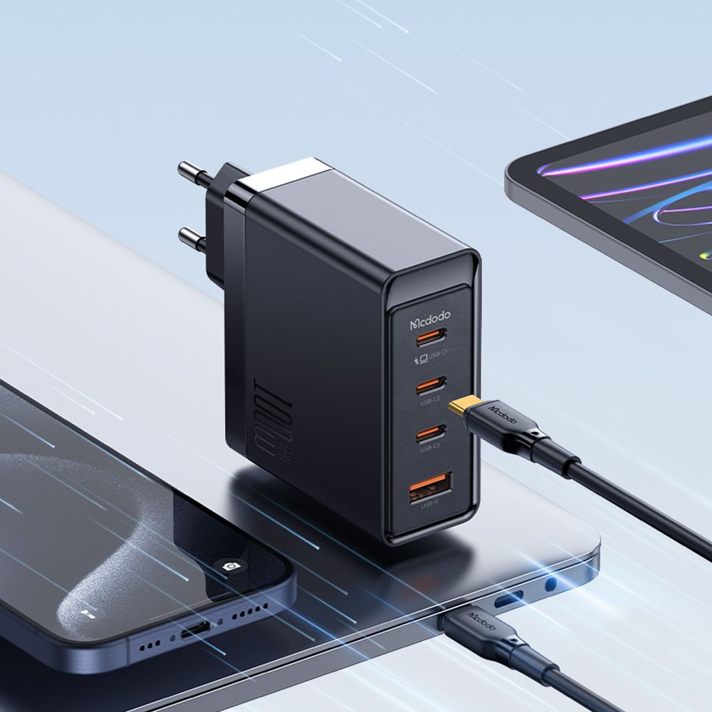 MCDODO CH-5141 SET 100W ZIDNI Punjač USB-C x3 + USB-A + KABL 100W TIP-C, 2m