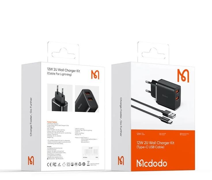 MCDODO CH-5072 SET ZIDNI PUNJAČ 12W PRO, DUAL TIP-C, Kabl 3A TIP-A NA C, 1m