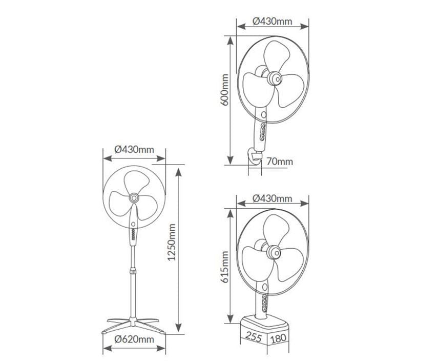 NIAROS KURELI Ventilator 3U1, PODNI, ZIDNI I STONI, PREČNIK 43CM, 45W, BELI
