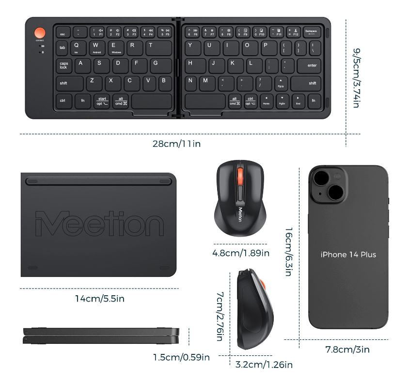 MEETION BTC001BK SET 2U1: SKLOPIVA BT Tastatura+BT Miš, CRNI