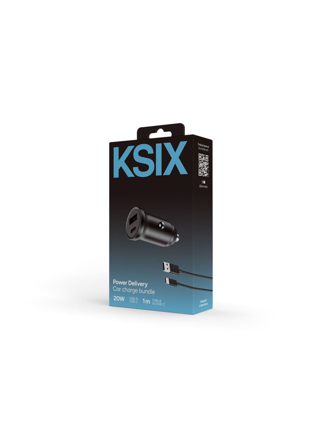 KSIX BXCRC20W SET AUTO PUNJAČ 20W USB-A+USB-C + KABL USB NA TIP C, Dužina 1M
