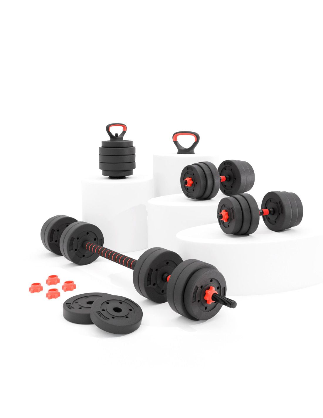 KSIX BMANC01N50 SET Tegova 50KG, DISKOVI, BUČICE, ŠIPKA, KETLBEL, CRNI