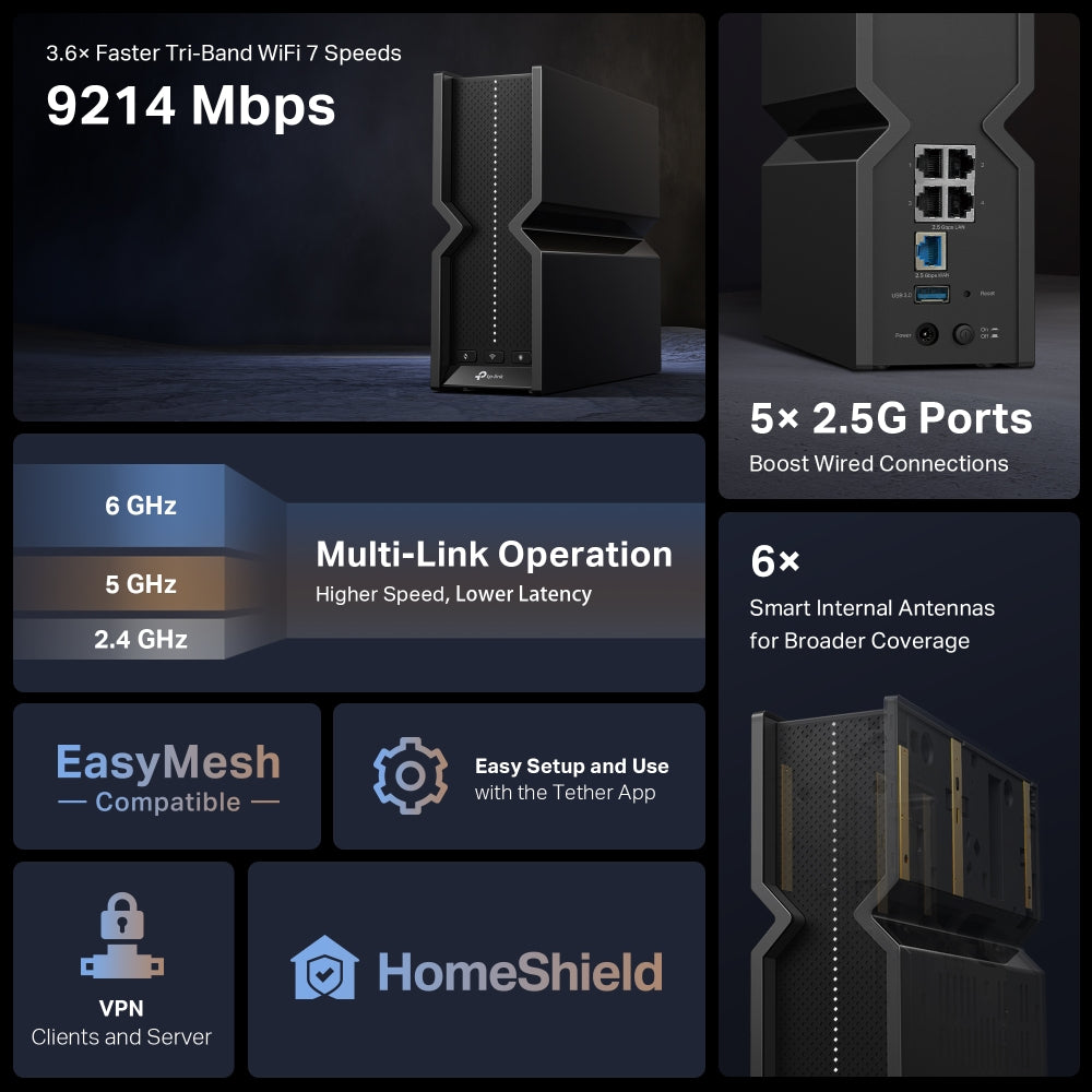 TP-Link Archer BE9300 Tri-Band Wi-Fi 7 Router (ARCHER BE550)