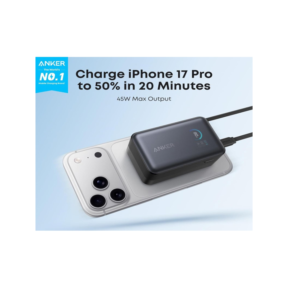 ANKER Nano 10000mAh, 45W, sa ugradjenim USB-C kablom na izvlacenje, Power Bank crni