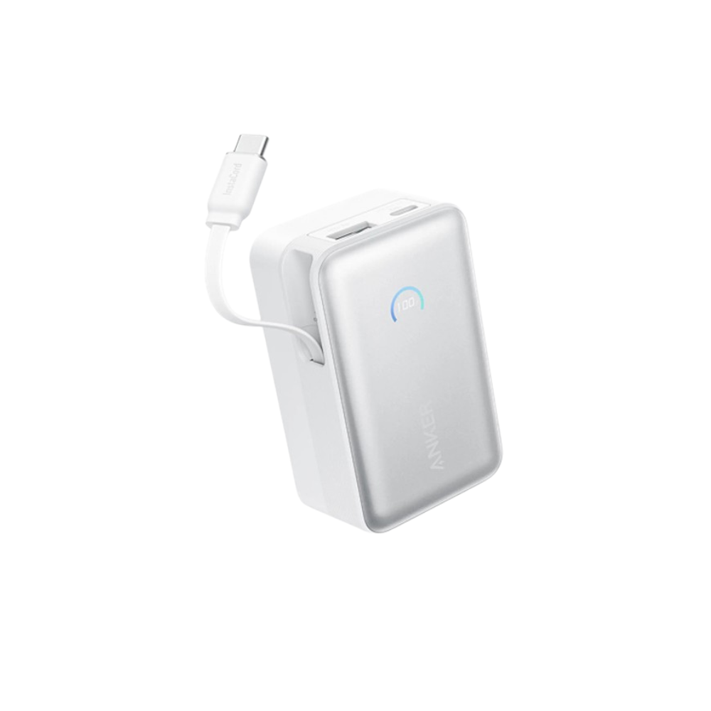 ANKER Nano 10000mAh, 45W, sa ugradjenim USB-C kablom na izvlacenje, Power Bank beli
