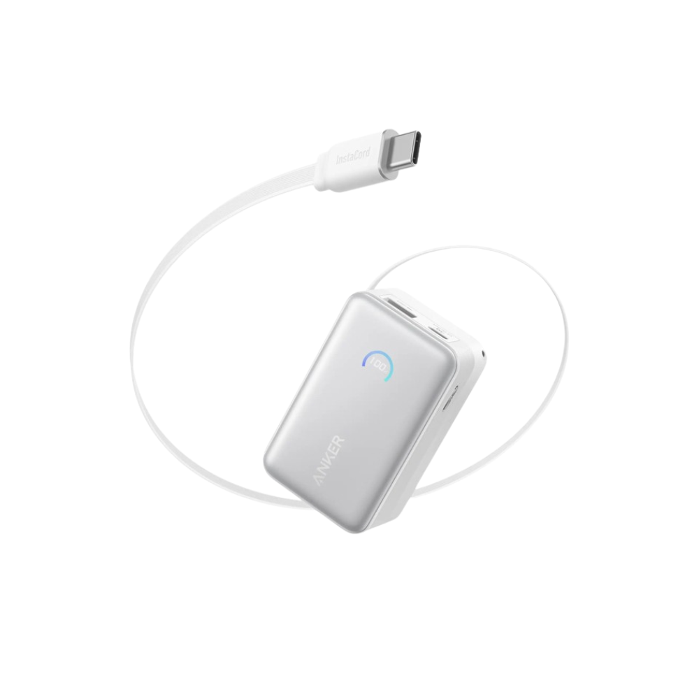 ANKER Nano 10000mAh, 45W, sa ugradjenim USB-C kablom na izvlacenje, Power Bank beli