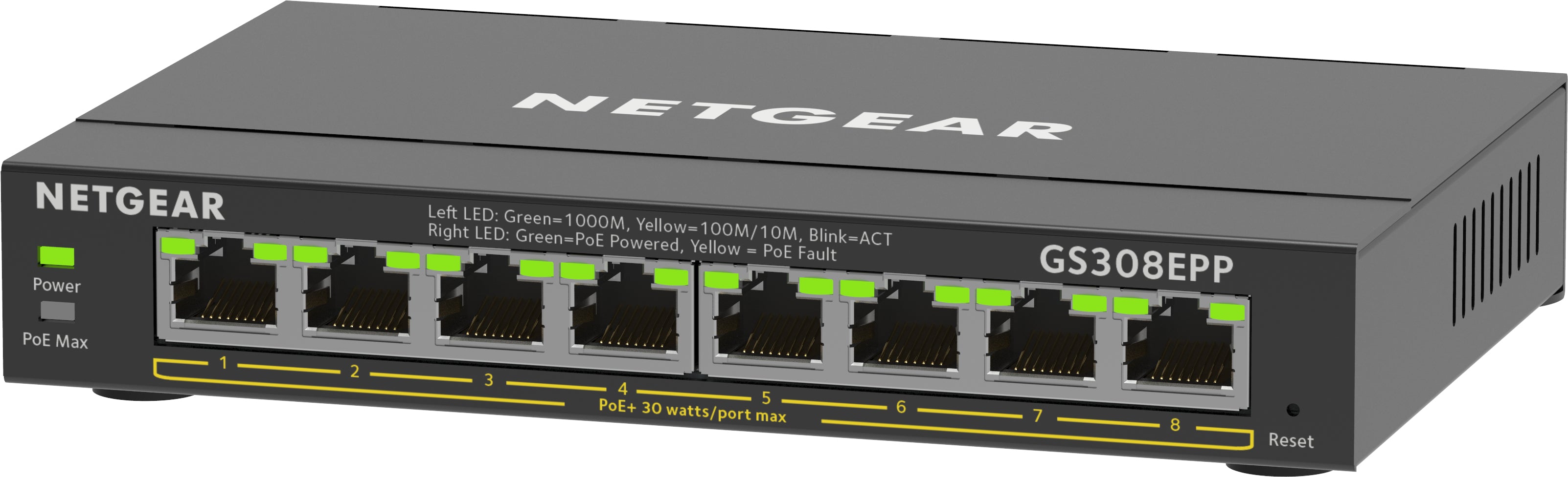 NETGEAR GS308EPP Managed L2/L3 Gigabit Ethernet (10/100/1000) Power over Ethernet (PoE) Black (GS308EPP-100PES)