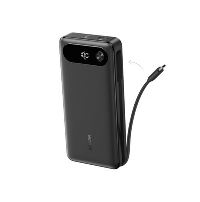 ANKER 20000mAh, 87W, sa ugrađenim USB-C kablom na izvlačenje, Power Bank crni