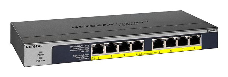 NETGEAR GS108PP Unmanaged Gigabit Ethernet (10/100/1000) Power over Ethernet (PoE) Black (GS108PP-100EUS)