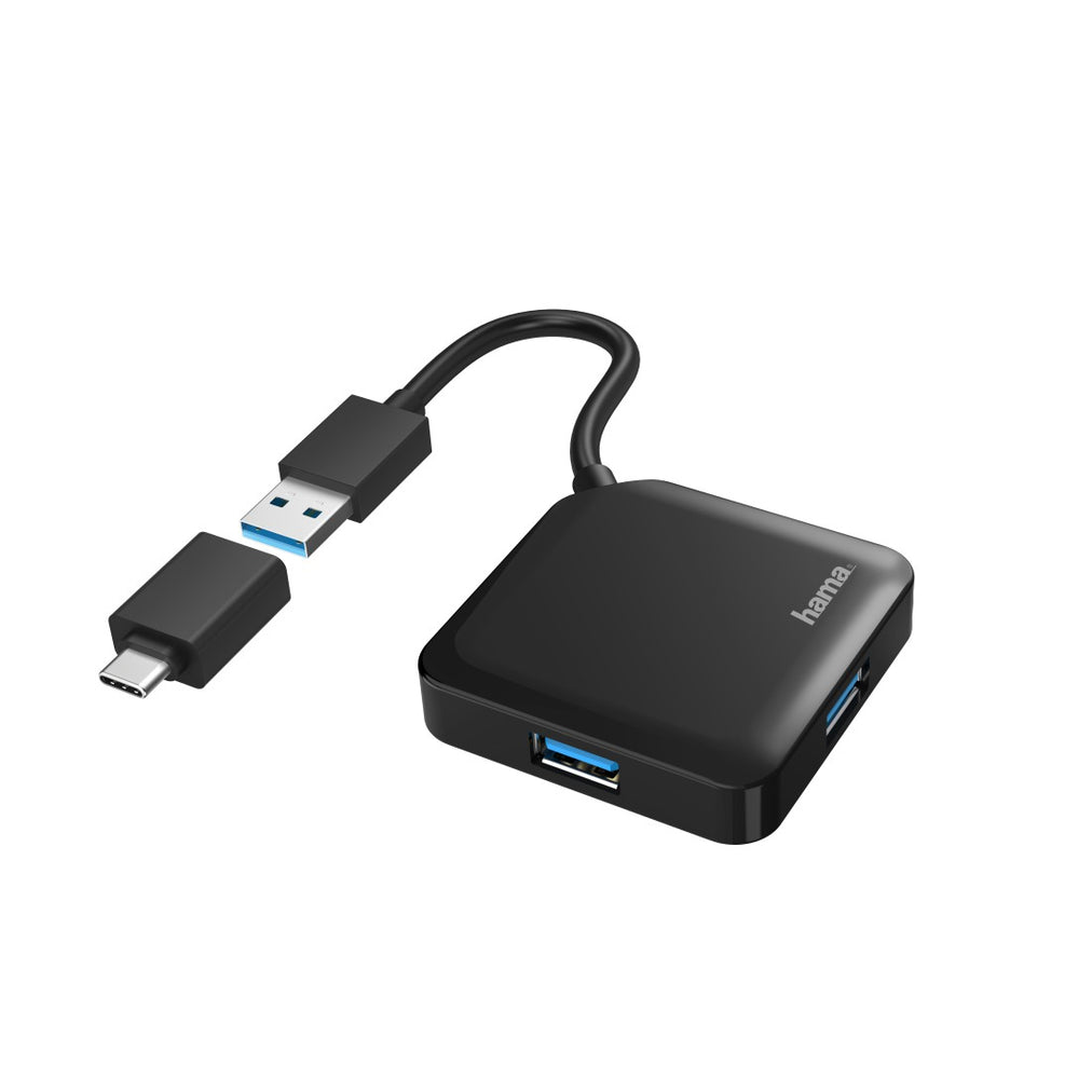 Hama USB Hub, 4 Ports, USB 3.2 Gen 1, 5 Gbit/s, incl. USB-C Adapter (00200116)