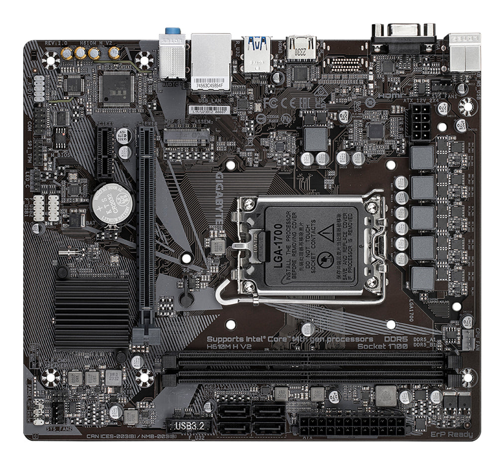 GIGABYTE H610M H V2 Motherboard - Supports Intel Core 14th CPUs, 4+1+1 Hybrid Digital VRM, up to 5600MHz DDR5, 1xPCIe 3.0 M.2, GbE LAN, USB 3.2 Gen 1