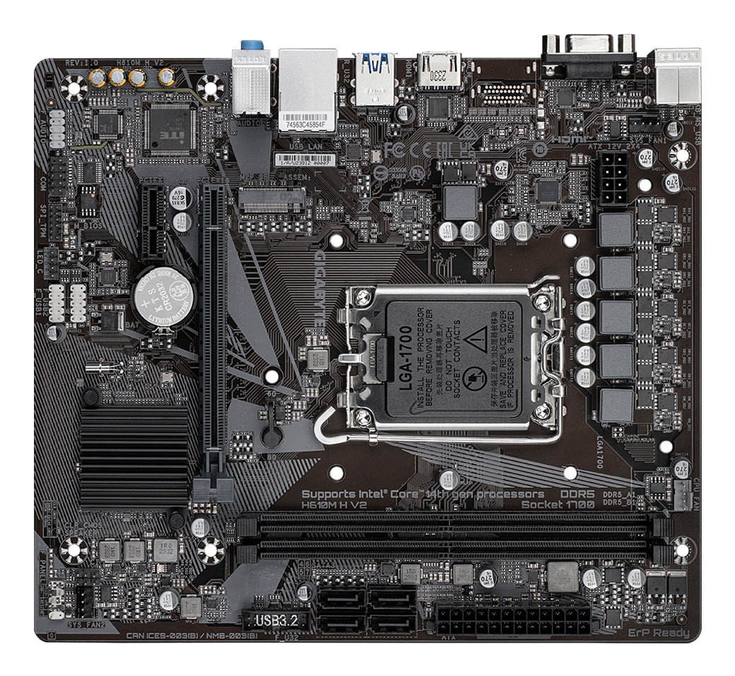 GIGABYTE H610M H V2 Motherboard - Supports Intel Core 14th CPUs, 4+1+1 Hybrid Digital VRM, up to 5600MHz DDR5, 1xPCIe 3.0 M.2, GbE LAN, USB 3.2 Gen 1