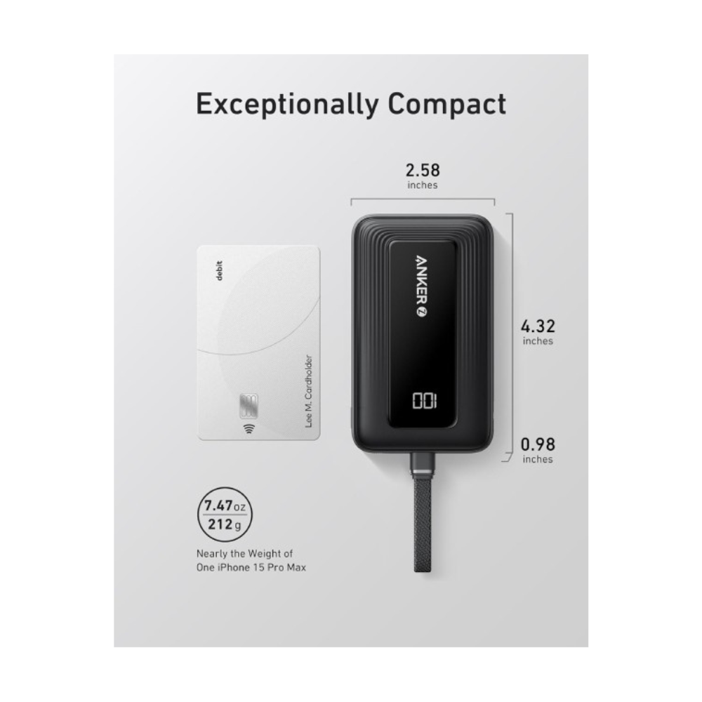 ANKER Zolo 20000mAh, 22.5W, sa ugradjenim USB-C kablom, Power Bank crni