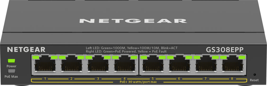 NETGEAR GS308EPP Managed L2/L3 Gigabit Ethernet (10/100/1000) Power over Ethernet (PoE) Black (GS308EPP-100PES)