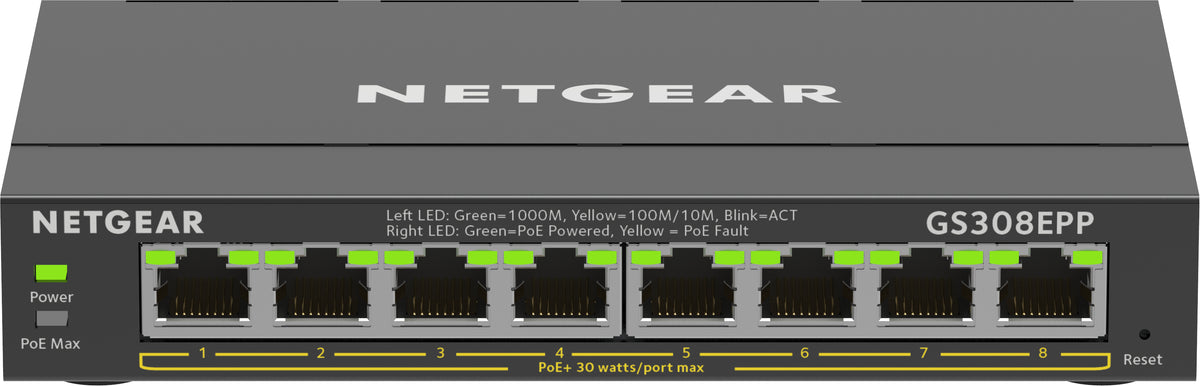 NETGEAR GS308EPP Managed L2/L3 Gigabit Ethernet (10/100/1000) Power over Ethernet (PoE) Black (GS308EPP-100PES)