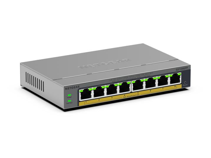 NETGEAR GS108EPP Unmanaged Gigabit Ethernet (10/100/1000) Power over Ethernet (PoE) Desktop/Wall-Mounting Grey