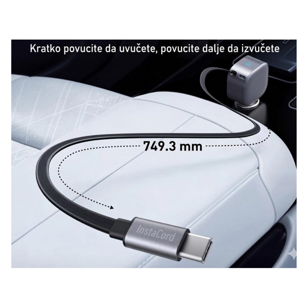 ANKER Nano 75W, sa ugradjenim USB-C kablom na izvlačenje i USB-C portom, auto punjač