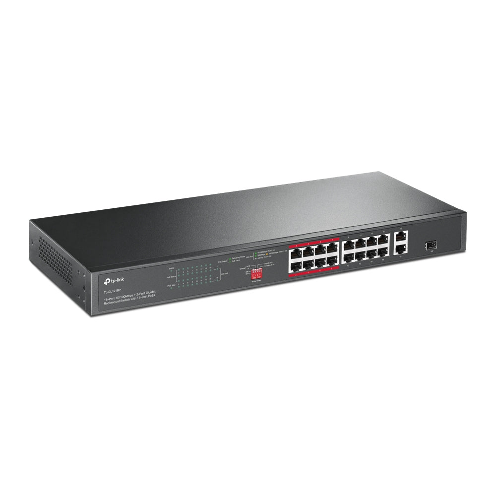 TP-Link 16-Port 10/100 Mbps + 2-Port Gigabit Rackmount PoE Switch with 16-Port PoE+ (TL-SL1218P)