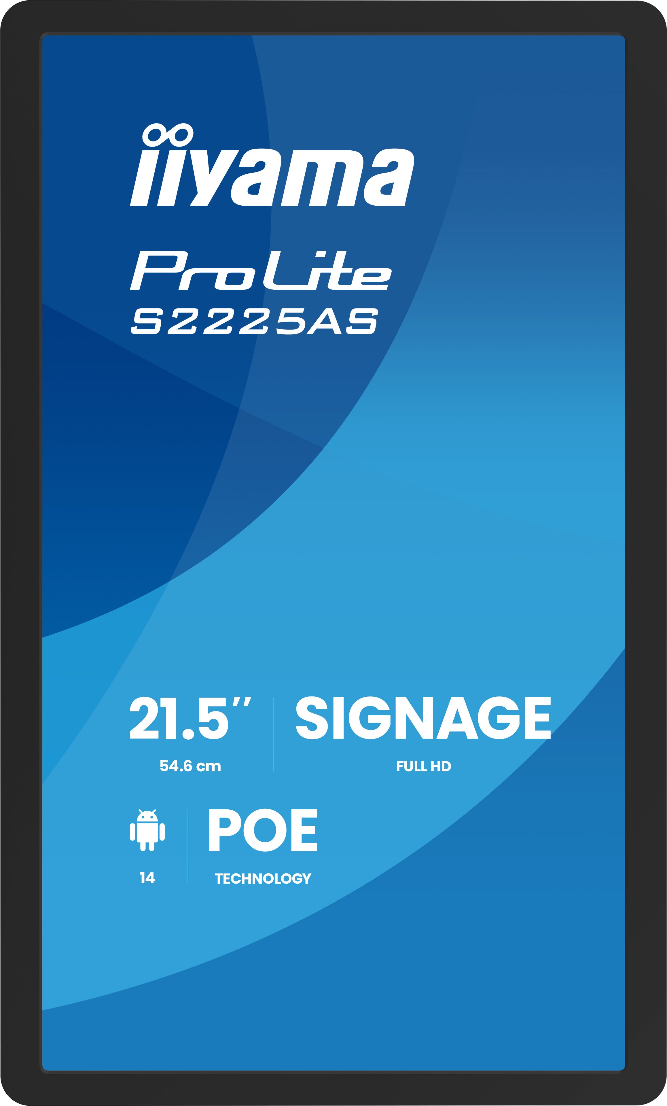 iiyama ProLite S2225AS-B1P Digital signage flat panel 54.6 cm (21.5") LCD Wi-Fi 500 cd/m² Full HD Black Built-in processor Android 24/7