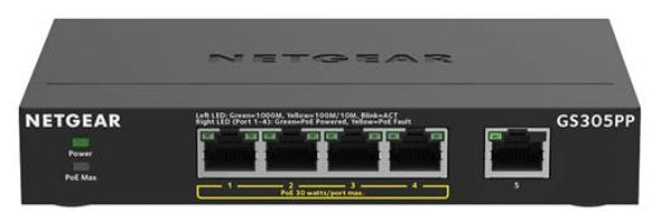 NETGEAR GS305PP Unmanaged Gigabit Ethernet (10/100/1000) Power over Ethernet (PoE) Black (GS305PP-300EUS)