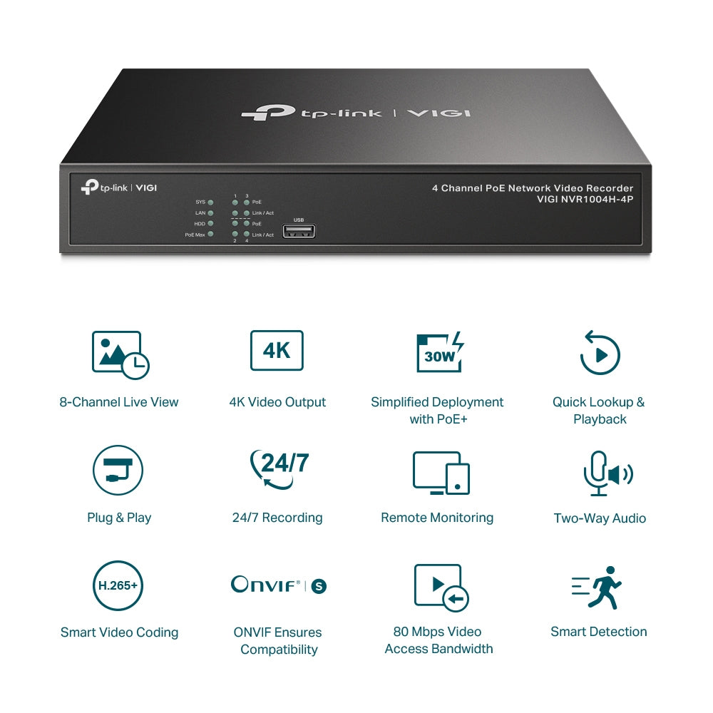 TP-Link VIGI 4 Channel PoE+ Network Video Recorder (VIGI NVR1004H-4P)