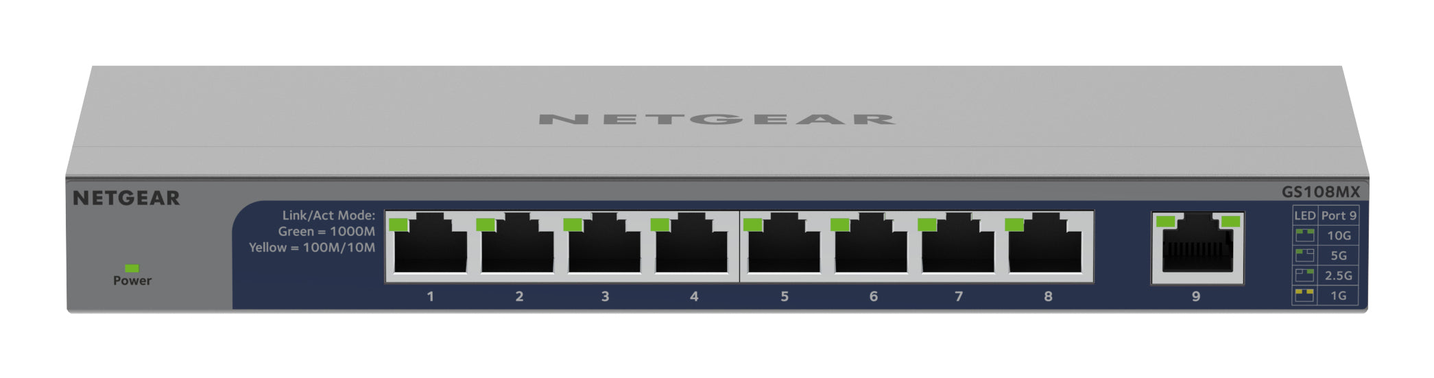 NETGEAR GS108MX-100EUS network switch Unmanaged L2 Gigabit Ethernet (10/100/1000) Desktop/Wall-Mounting