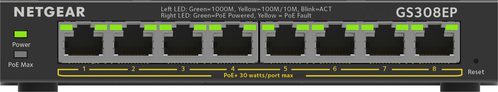NETGEAR GS308EP Managed L2/L3 Gigabit Ethernet (10/100/1000) Power over Ethernet (PoE) Black (GS308EP-100PES)
