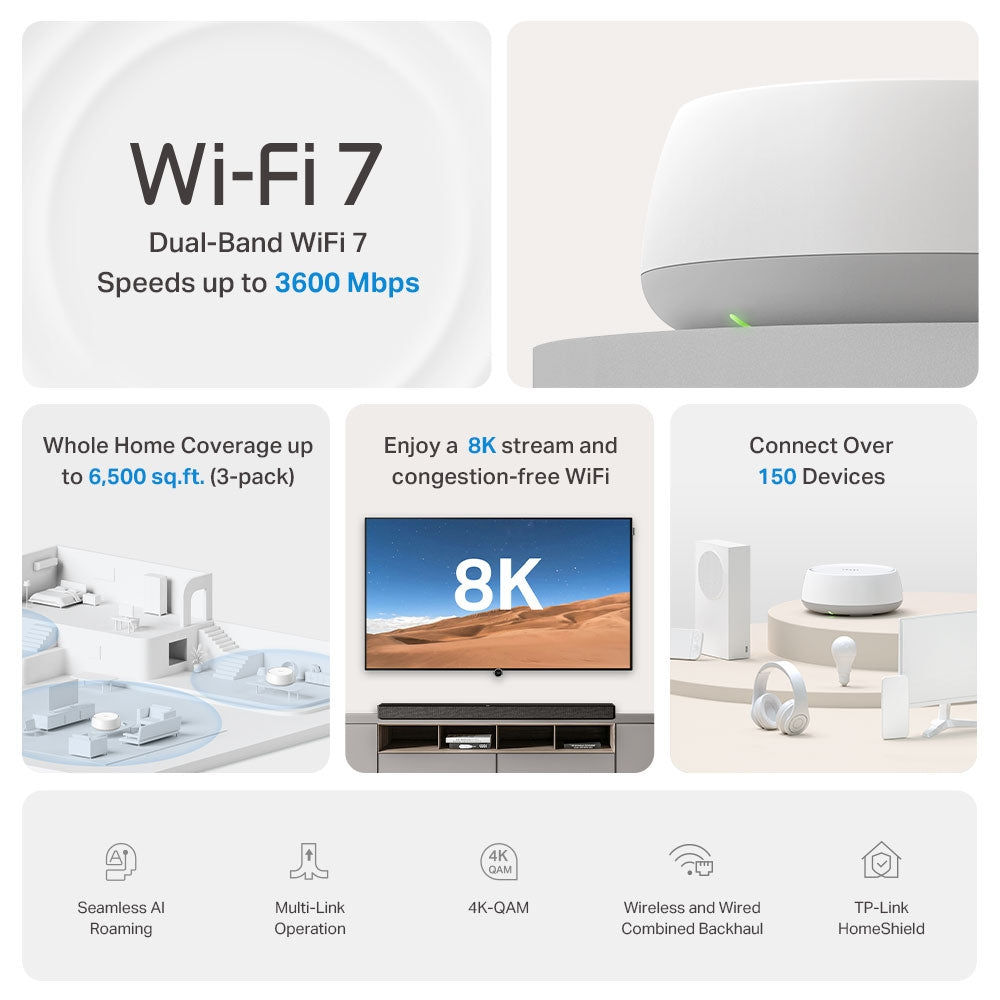 TP-Link BE3600 Whole Home Mesh WiFi 7 System (DECO BE22(3-PACK))