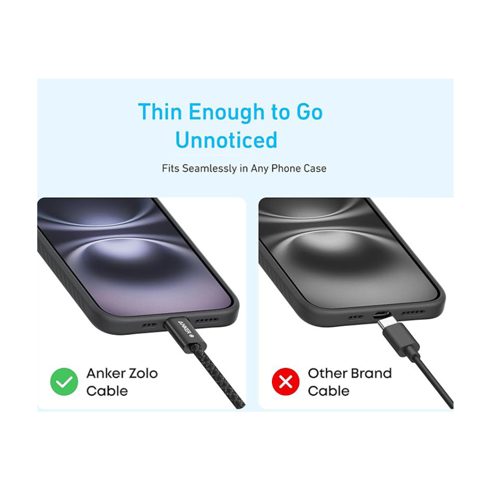 ANKER Zolo USB tip-C kabl M/M 1m, super brzo punjenje 240W, pleteni, crni