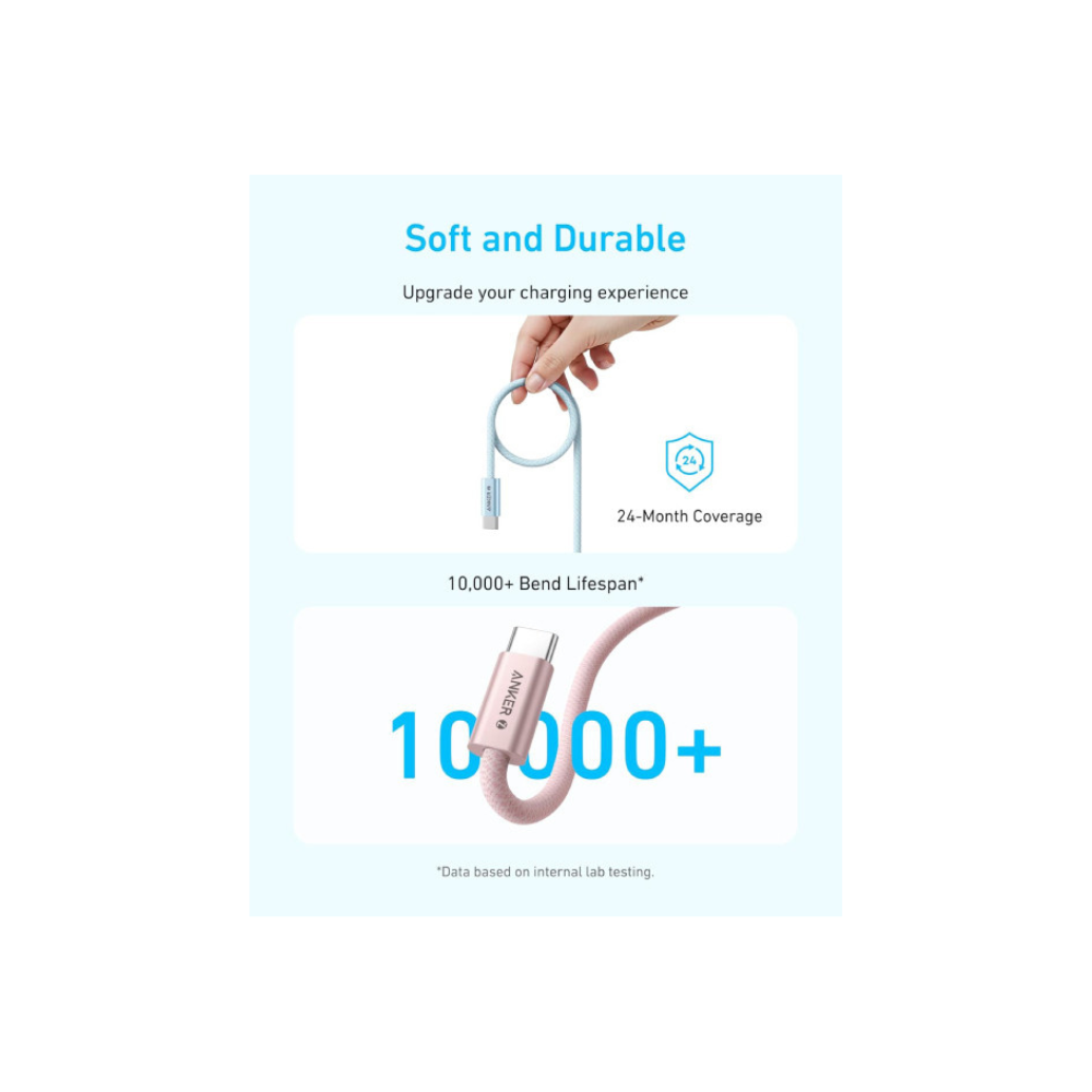 ANKER Zolo USB tip-C kabl M/M 1m, super brzo punjenje 240W, pleteni, crni