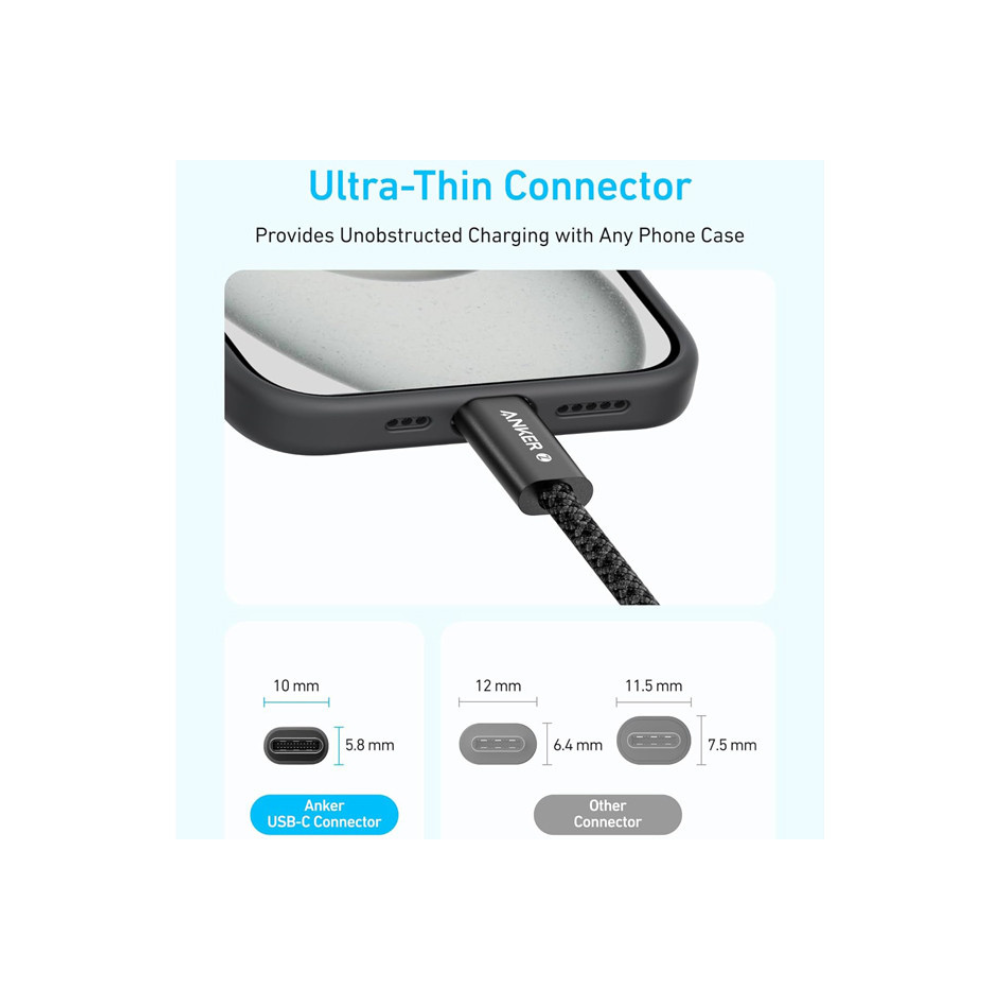 ANKER Zolo USB tip-C kabl M/M 1m, super brzo punjenje 240W, pleteni, crni